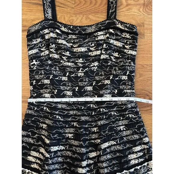 Anthropologie Elevenses Black‎ Vintage Fit &amp; Flare Midi Dress Size 2 Black White