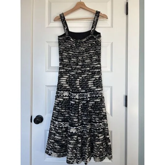 Anthropologie Elevenses Black‎ Vintage Fit &amp; Flare Midi Dress Size 2 Black White