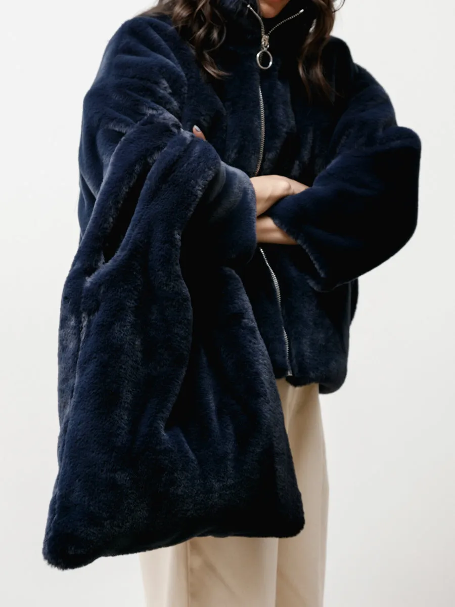 anti anxiety tote - faux fur navy