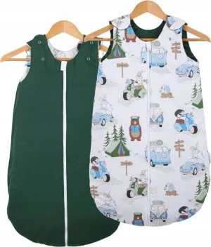 Baby Cotton Sleeping Bag Double Sided Sleepsack Quilted 1.0 Tog Camping/Green