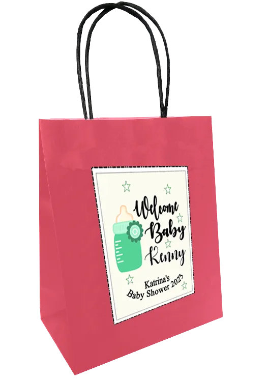 Baby Shower Personlaised Gift Bag Bottle Design green