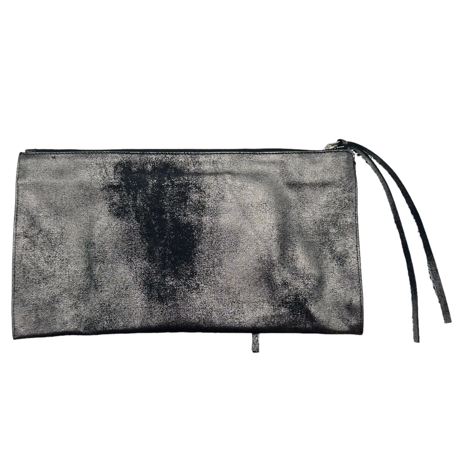BALENCIAGA Leather Clutch - Metallic Gunmetal Grey
