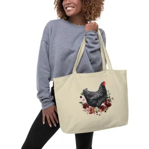 Barred Rock Chicken Large Organic Tote Bag