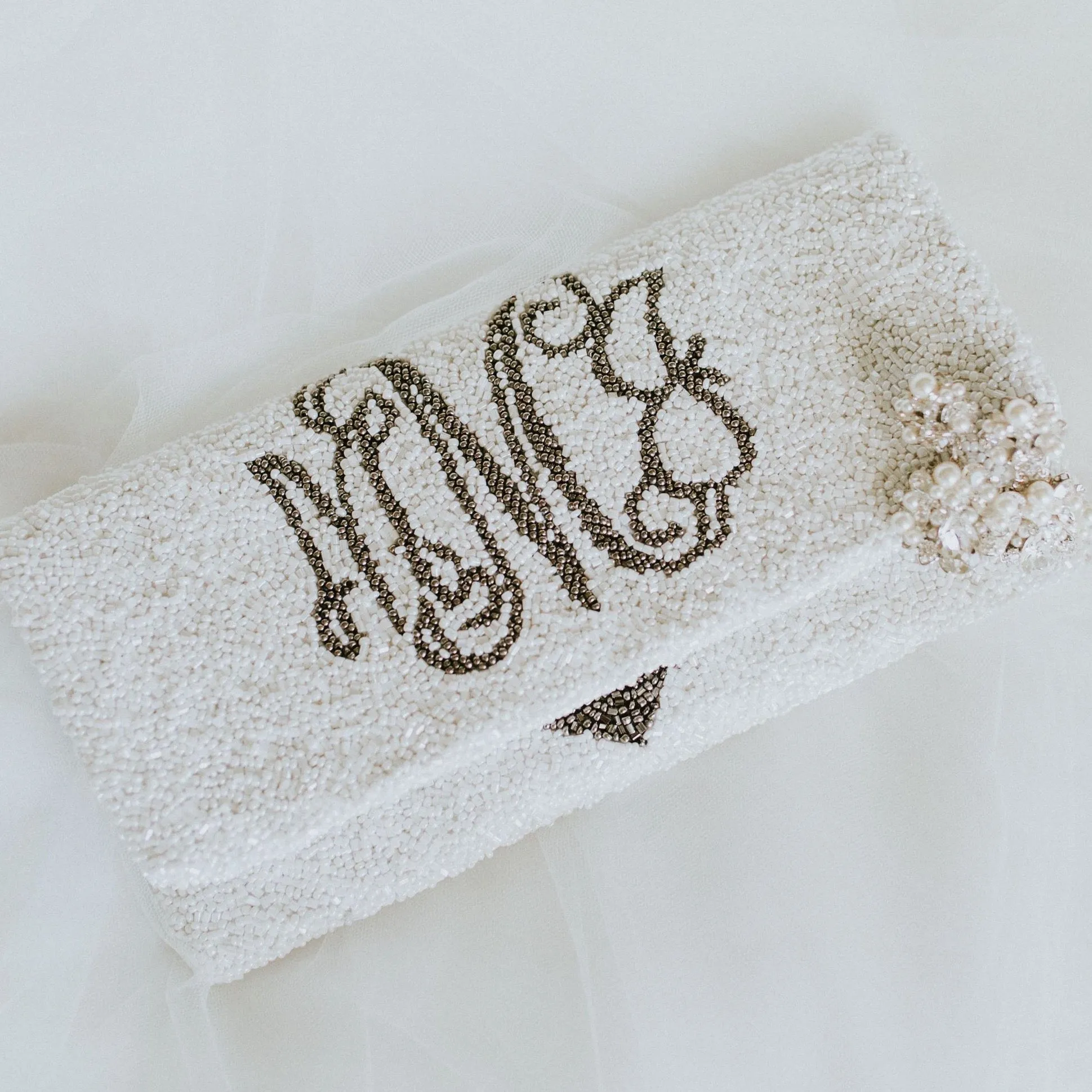 Beaded Script Monogram Name Wedding Handbag