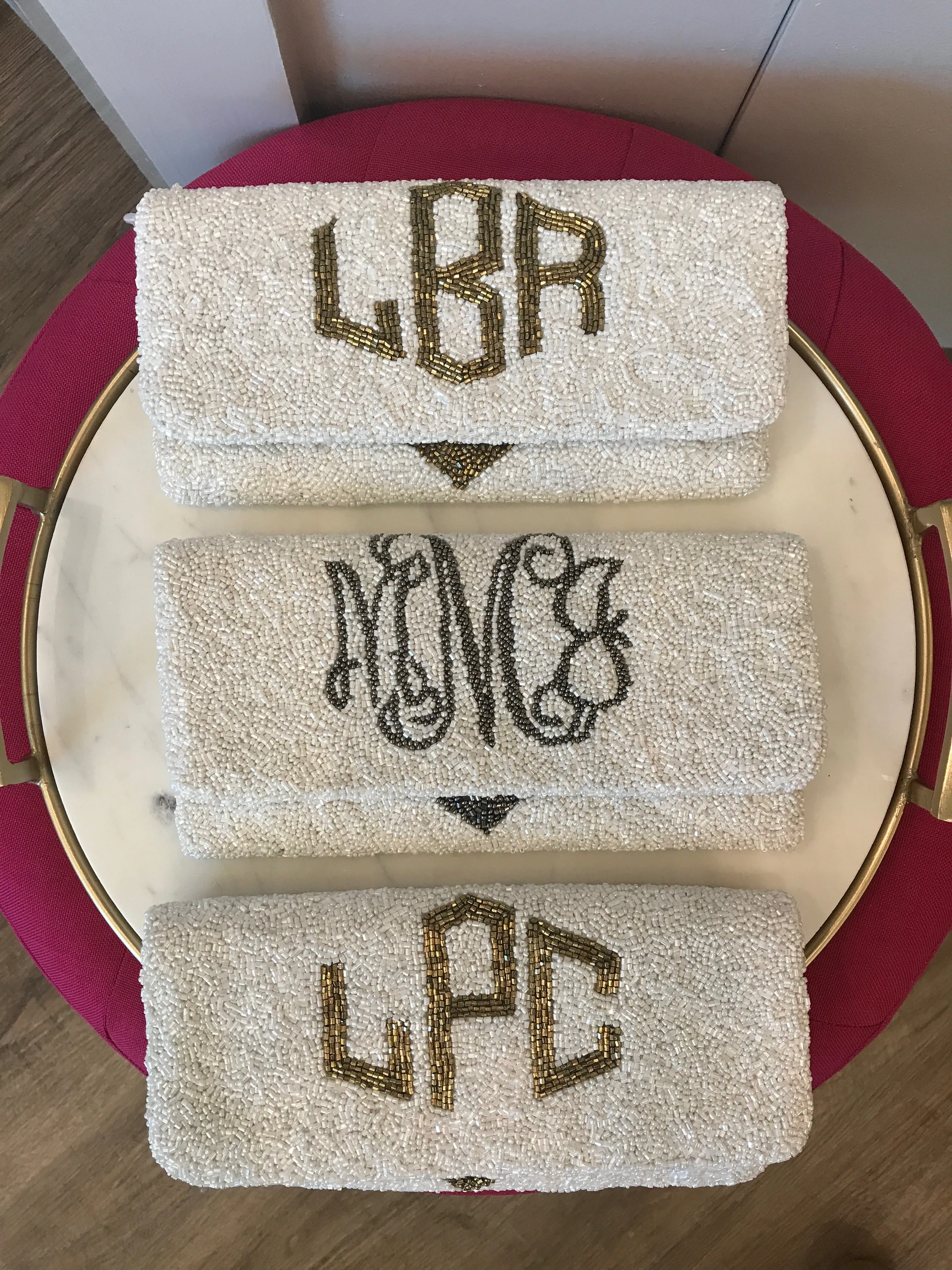 Beaded Script Monogram Name Wedding Handbag