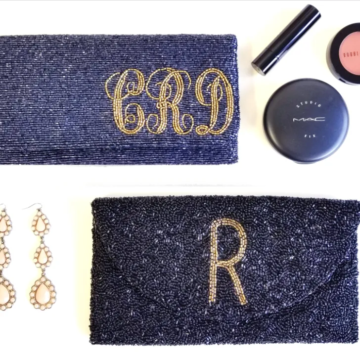 Beaded Script Monogram Name Wedding Handbag