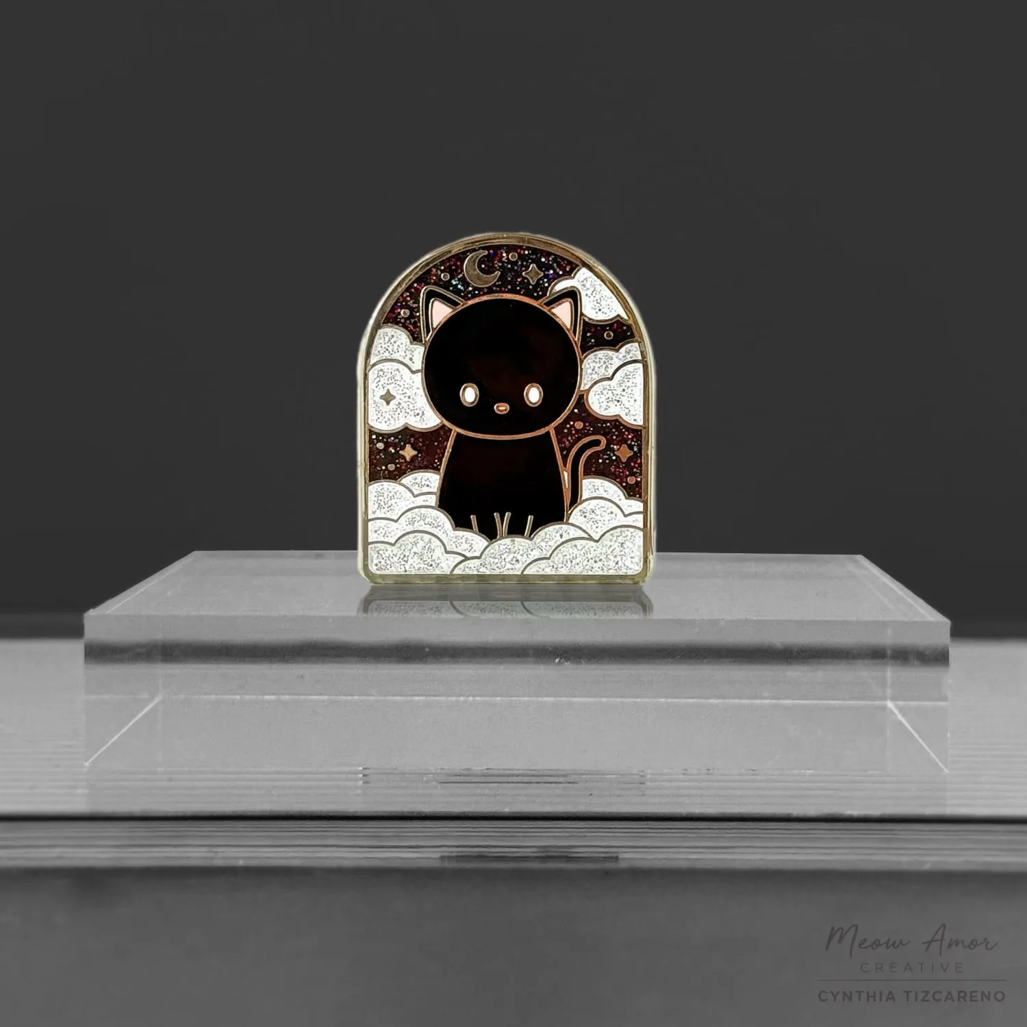 Black Cat Void Night Skies Glitter Enamel Pin