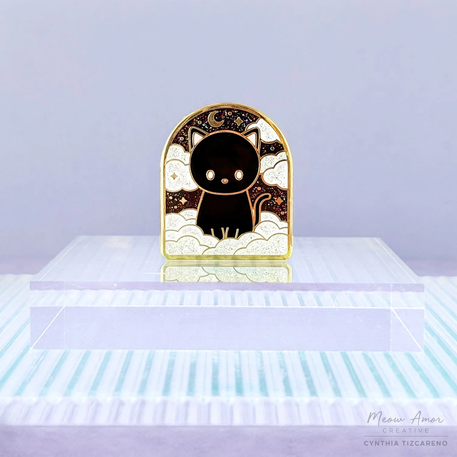 Black Cat Void Night Skies Glitter Enamel Pin