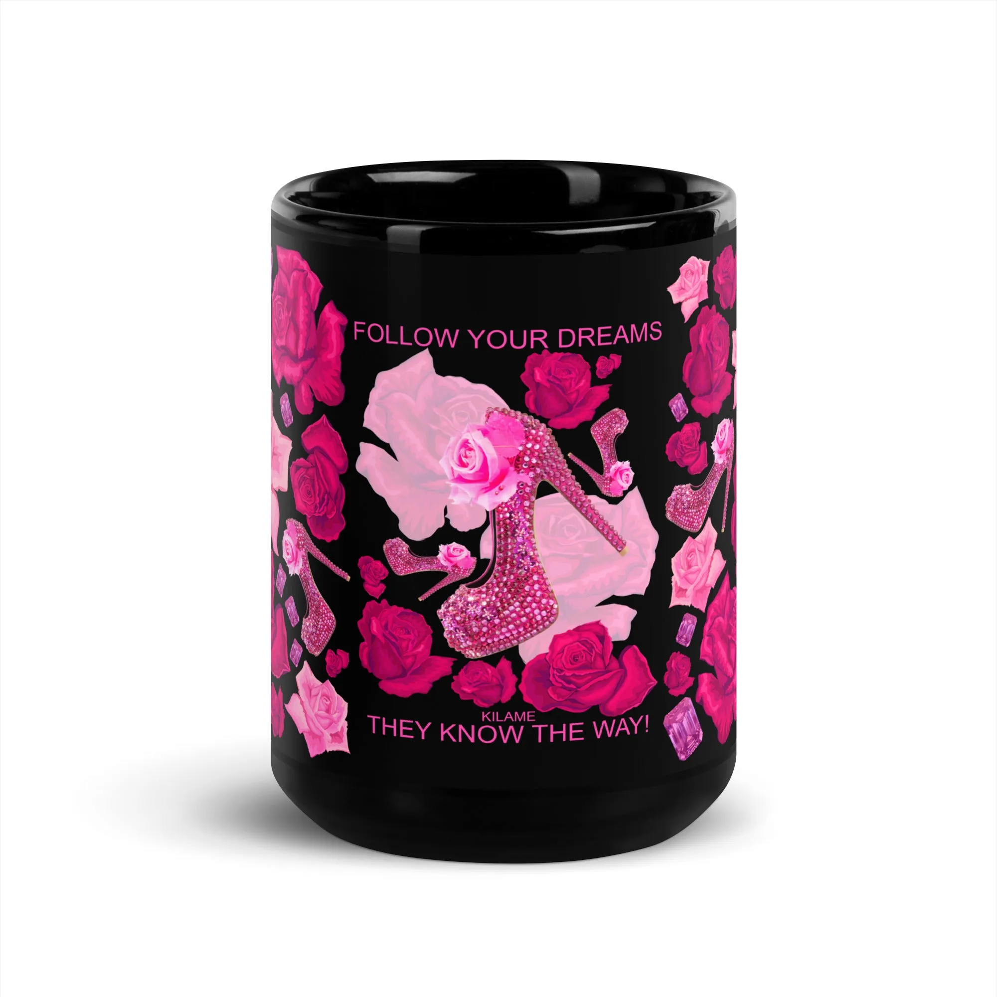Black Glossy Mug 'Follow your dreams'
