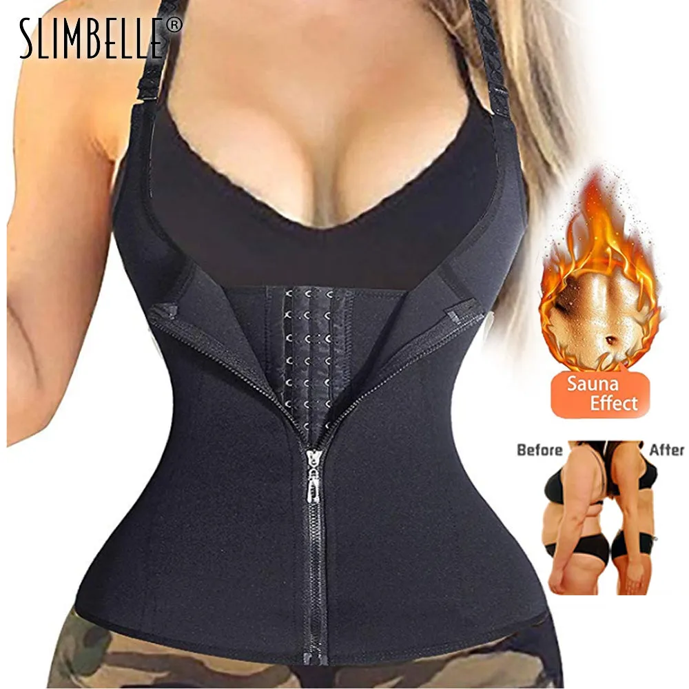 Black Neoprene Waist Trainer Corset Push Up Vest With Zipper