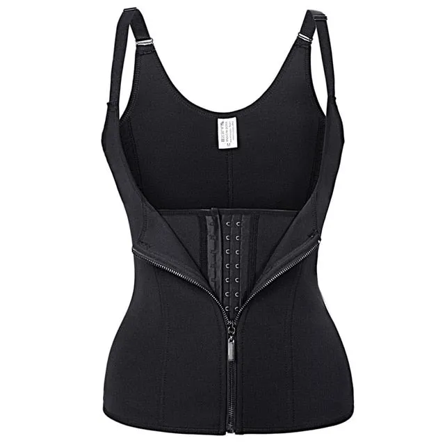 Black Neoprene Waist Trainer Corset Push Up Vest With Zipper