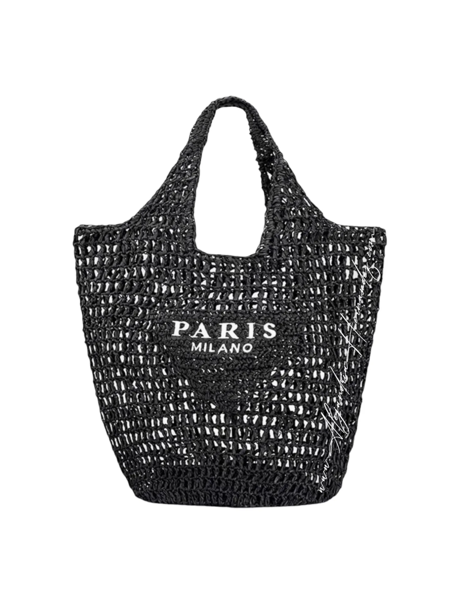Black Paris Raffia Bag