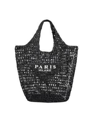 Black Paris Raffia Bag