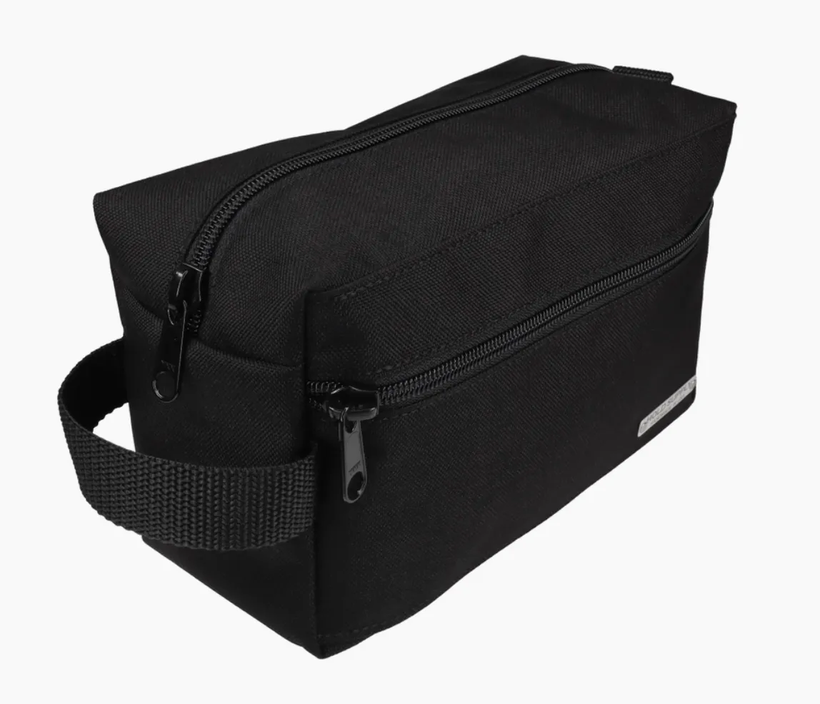 Black Tall Toiletry Bag, Zippered Overnight Dopp Bag