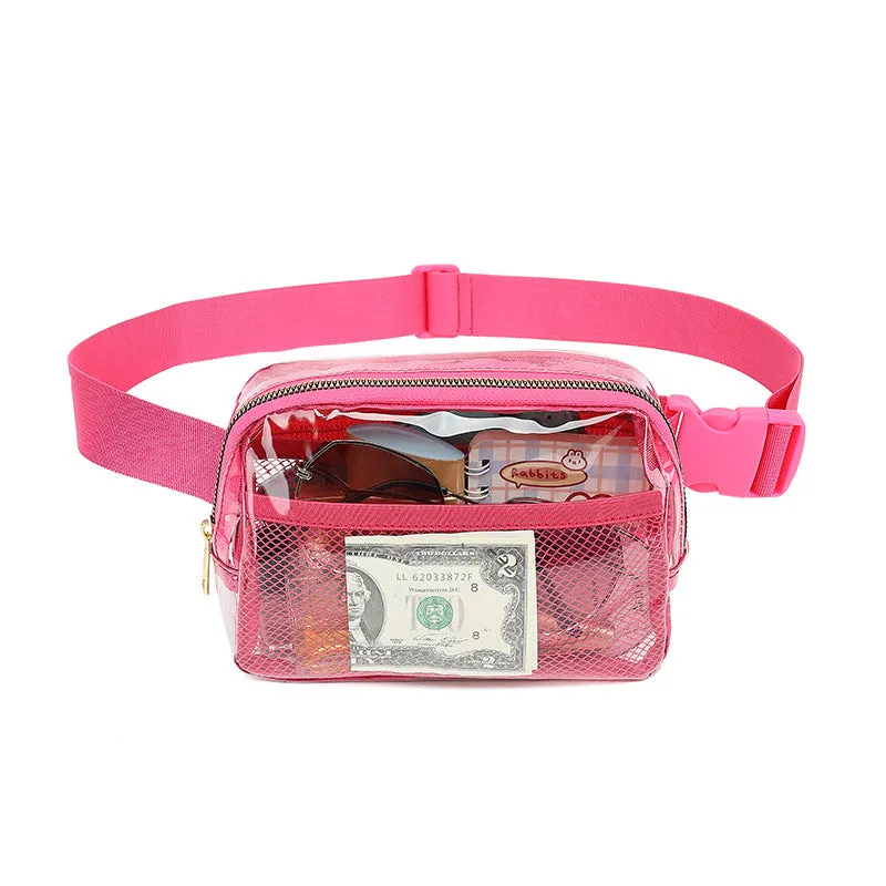 Bright White Adjustable Straps Zipper Clear Waist Bag