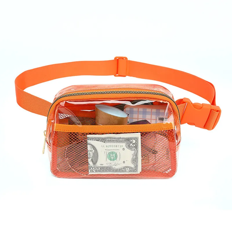 Bright White Adjustable Straps Zipper Clear Waist Bag