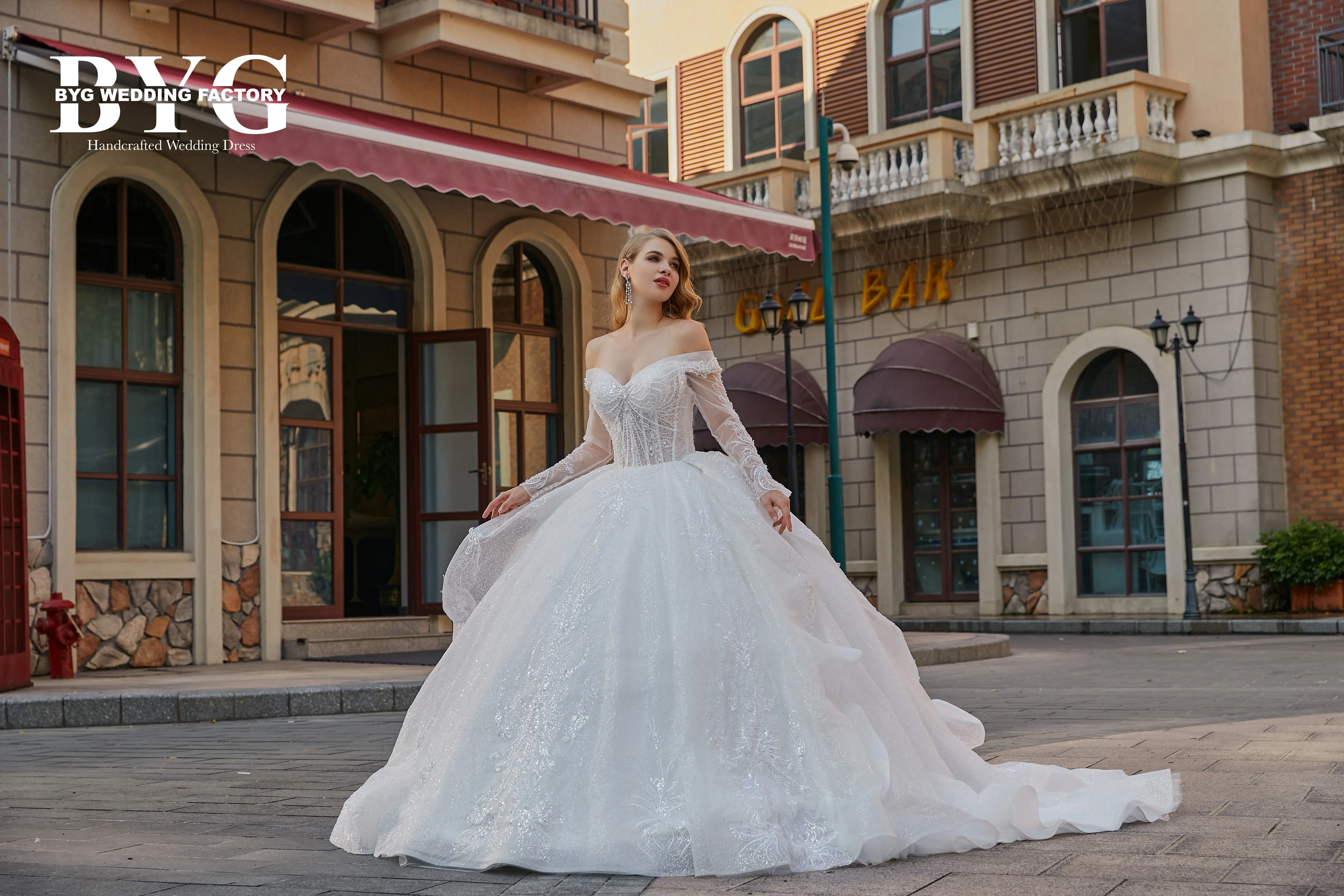 BYG #29782 fashion design cold shoulder ball gown