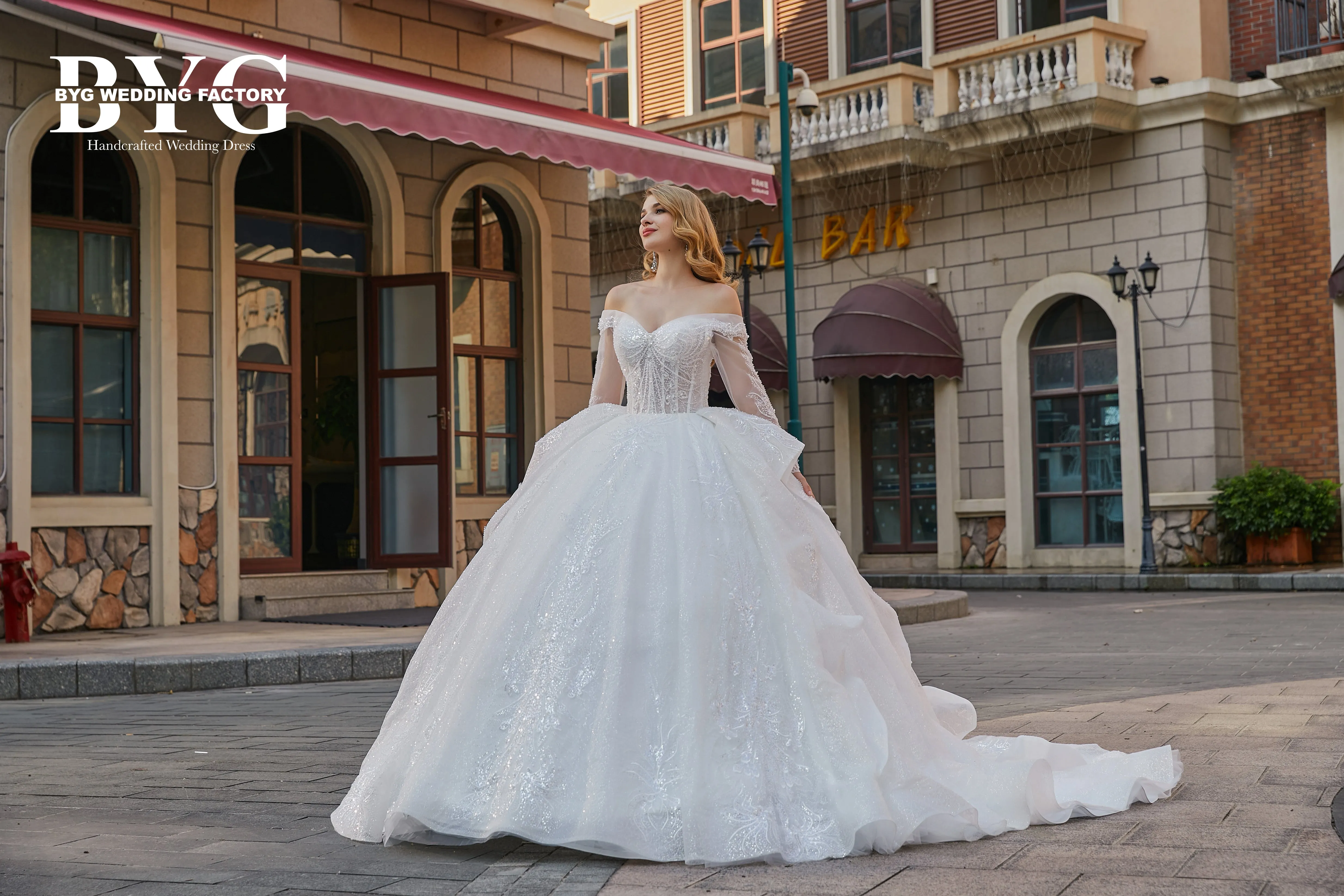 BYG #29782 fashion design cold shoulder ball gown