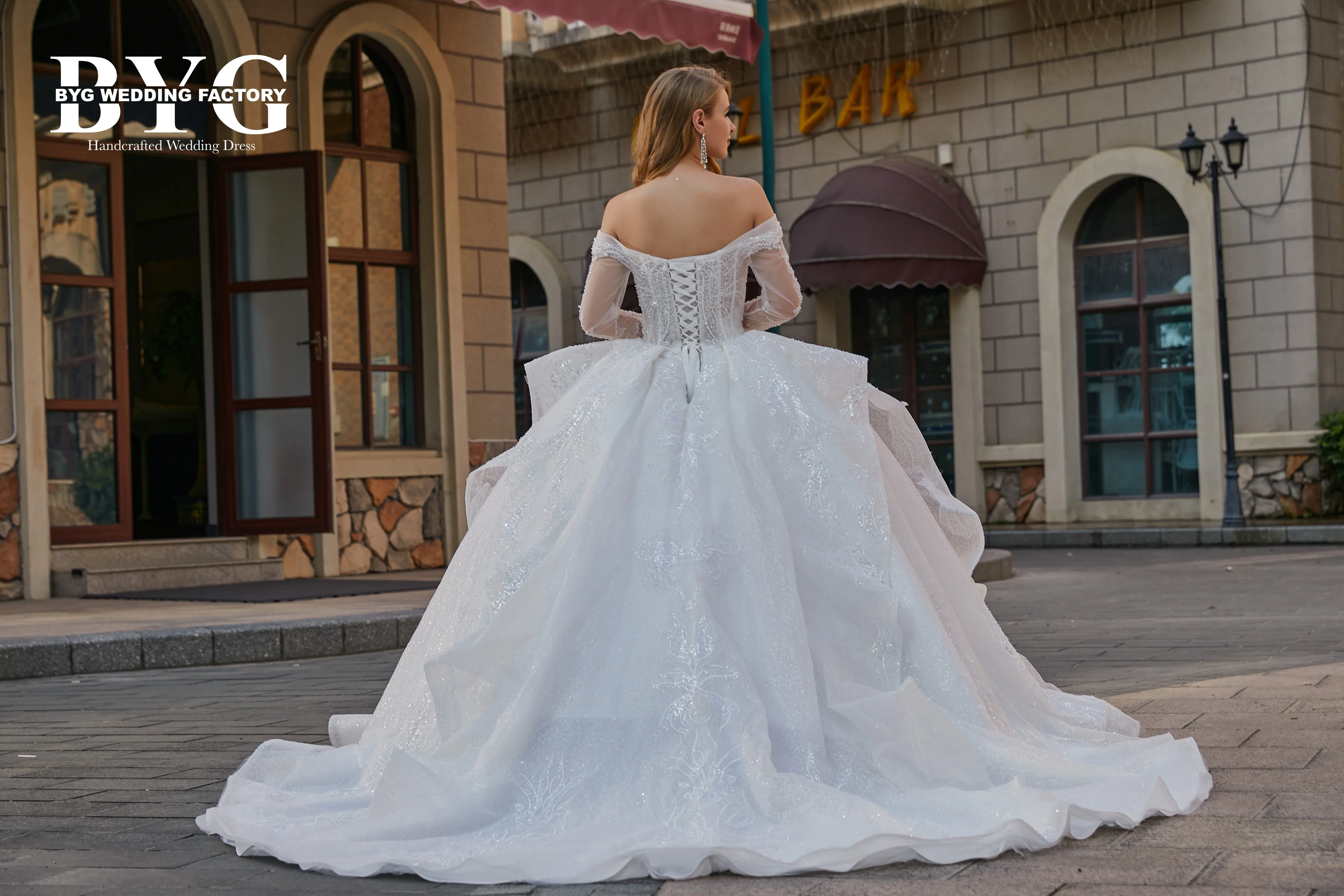 BYG #29782 fashion design cold shoulder ball gown