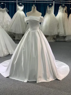 BYG elegant satin off the shoulder wedding dress