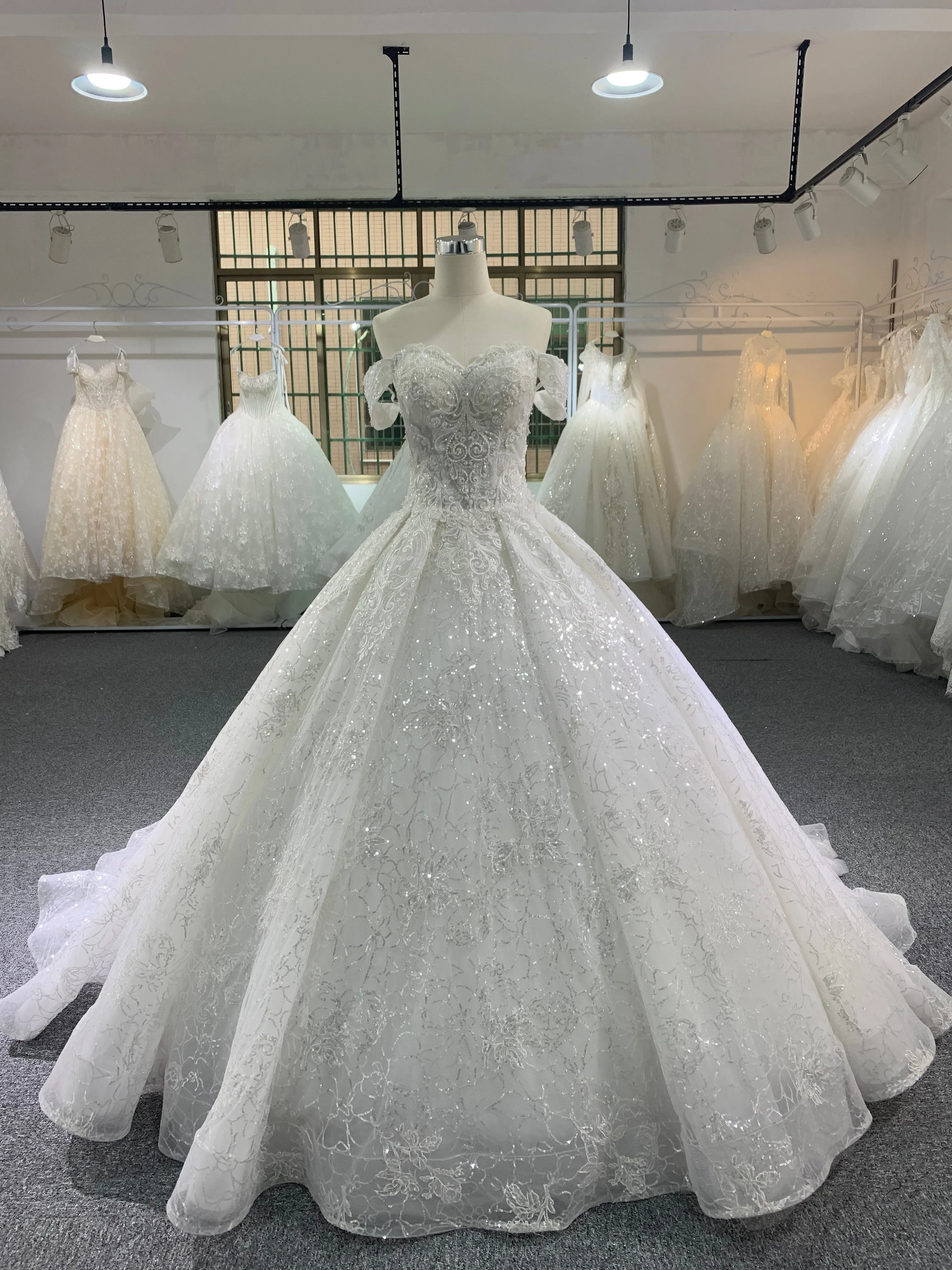 BYG luxury beadings off the shoulder wedding dress