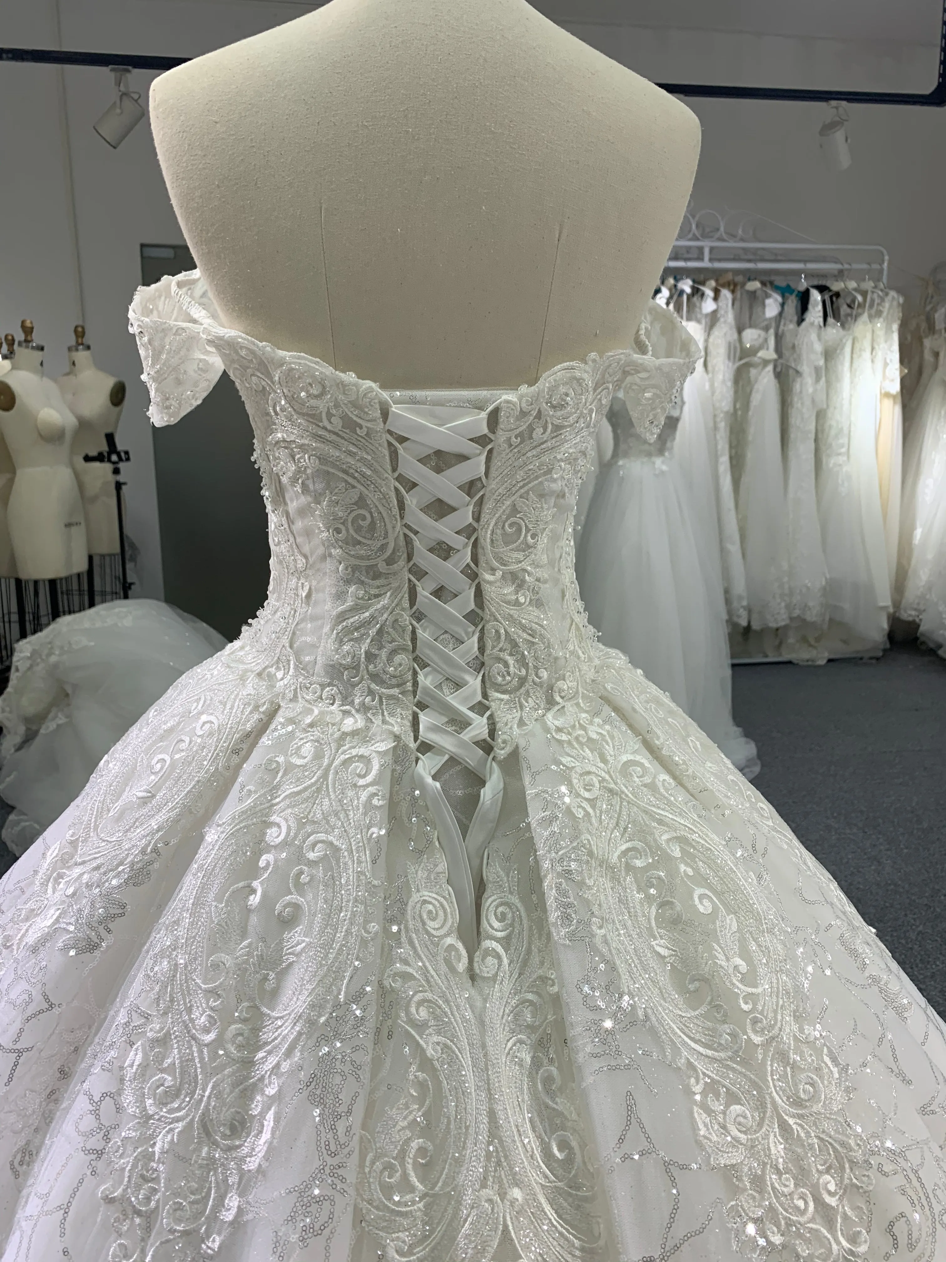 BYG luxury beadings off the shoulder wedding dress