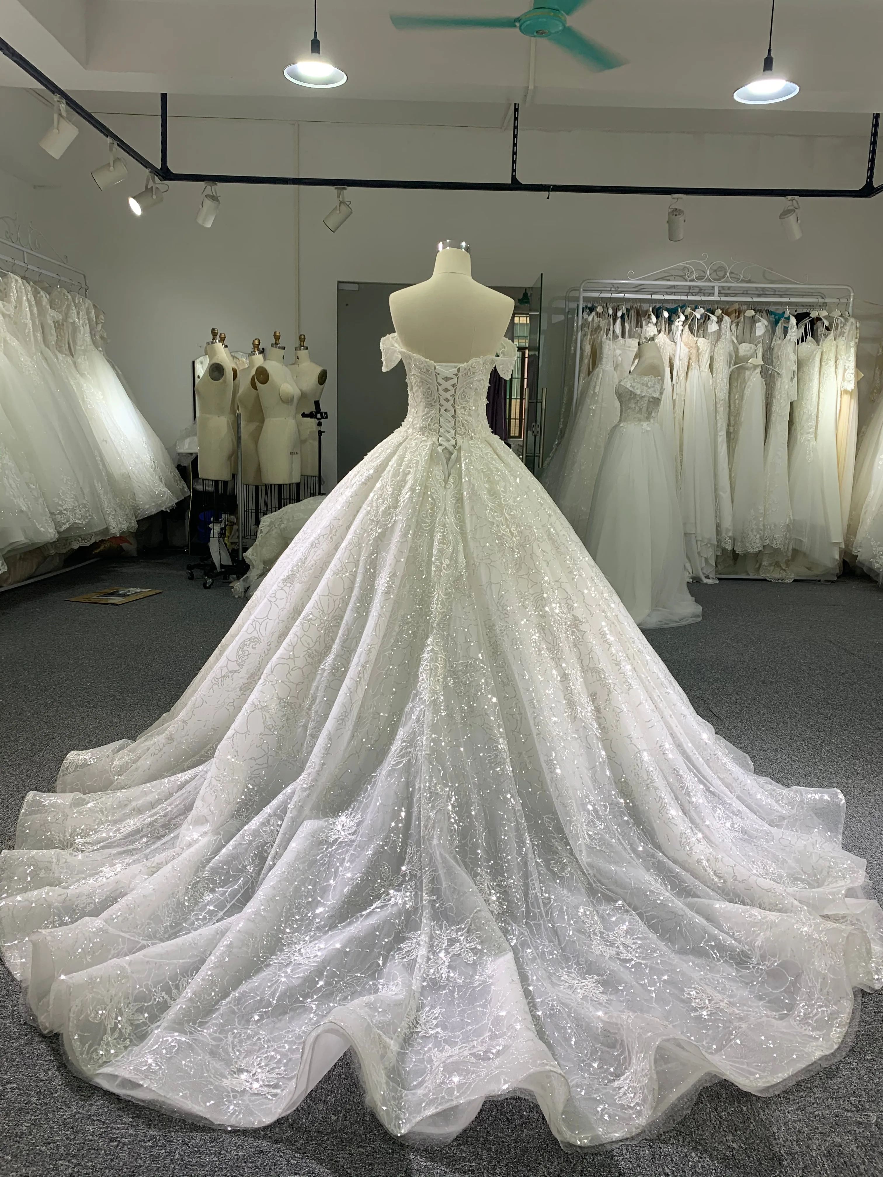 BYG luxury beadings off the shoulder wedding dress