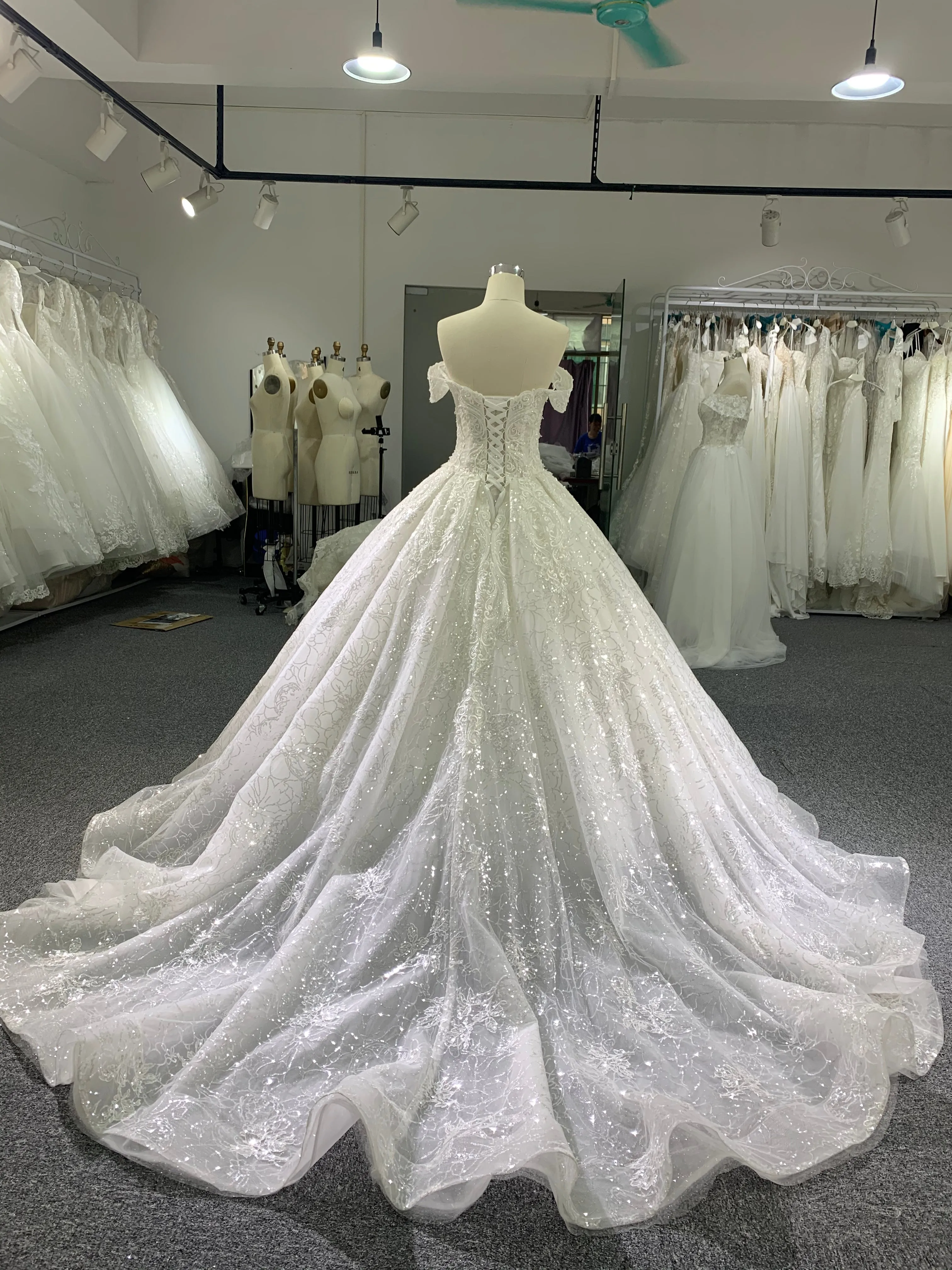 BYG luxury beadings off the shoulder wedding dress