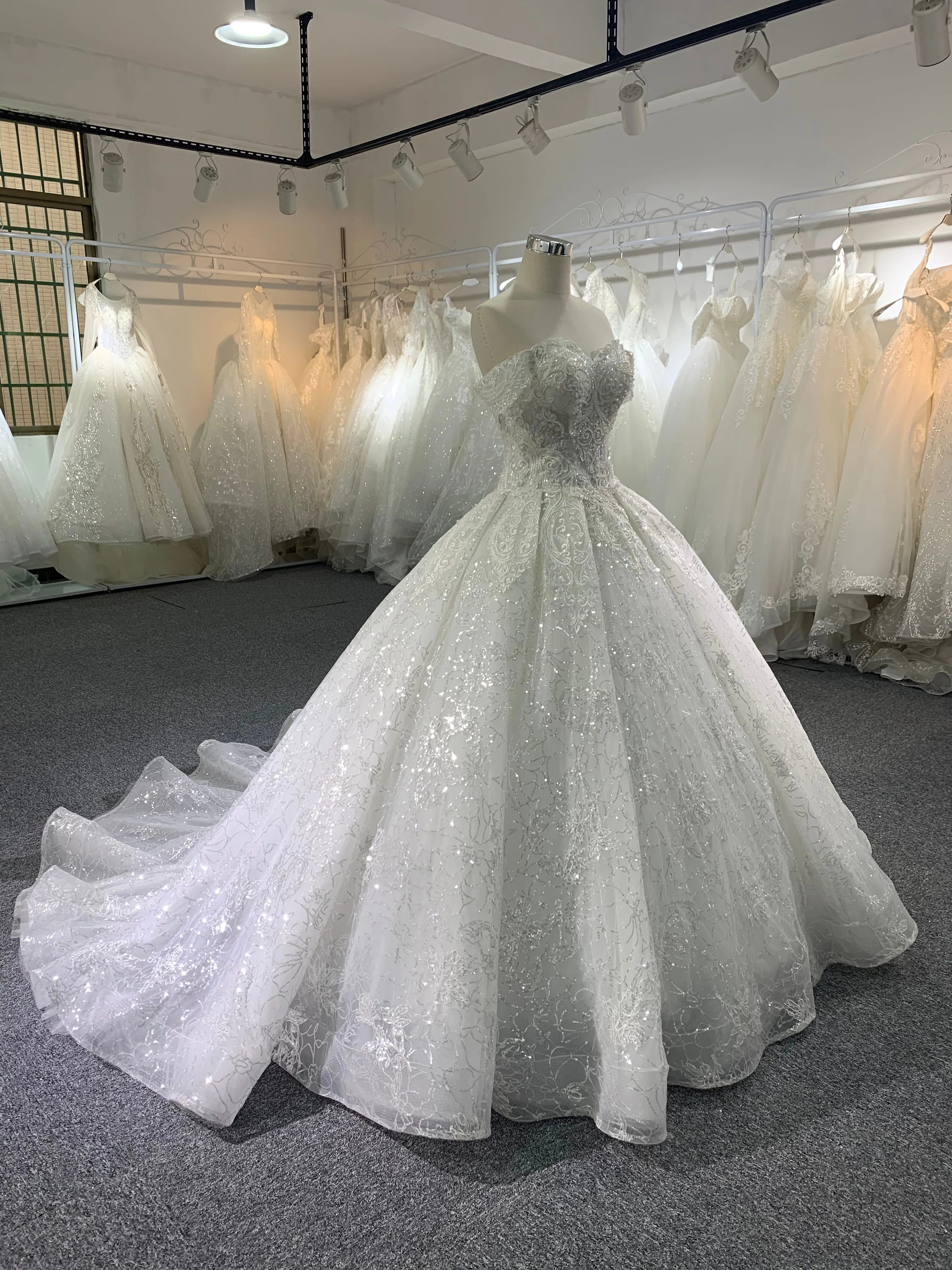 BYG luxury beadings off the shoulder wedding dress