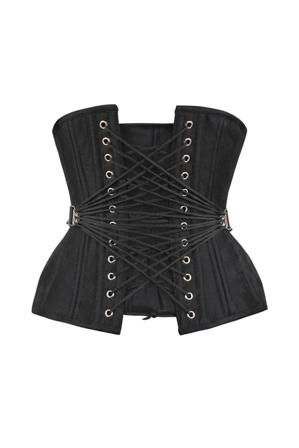 Calantha Curvy Waist Training Black Brocade Corset with Fan Lacing