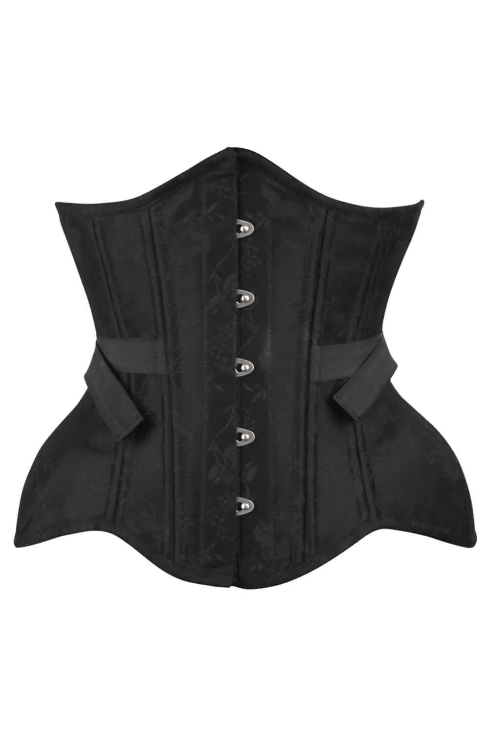 Calantha Curvy Waist Training Black Brocade Corset with Fan Lacing