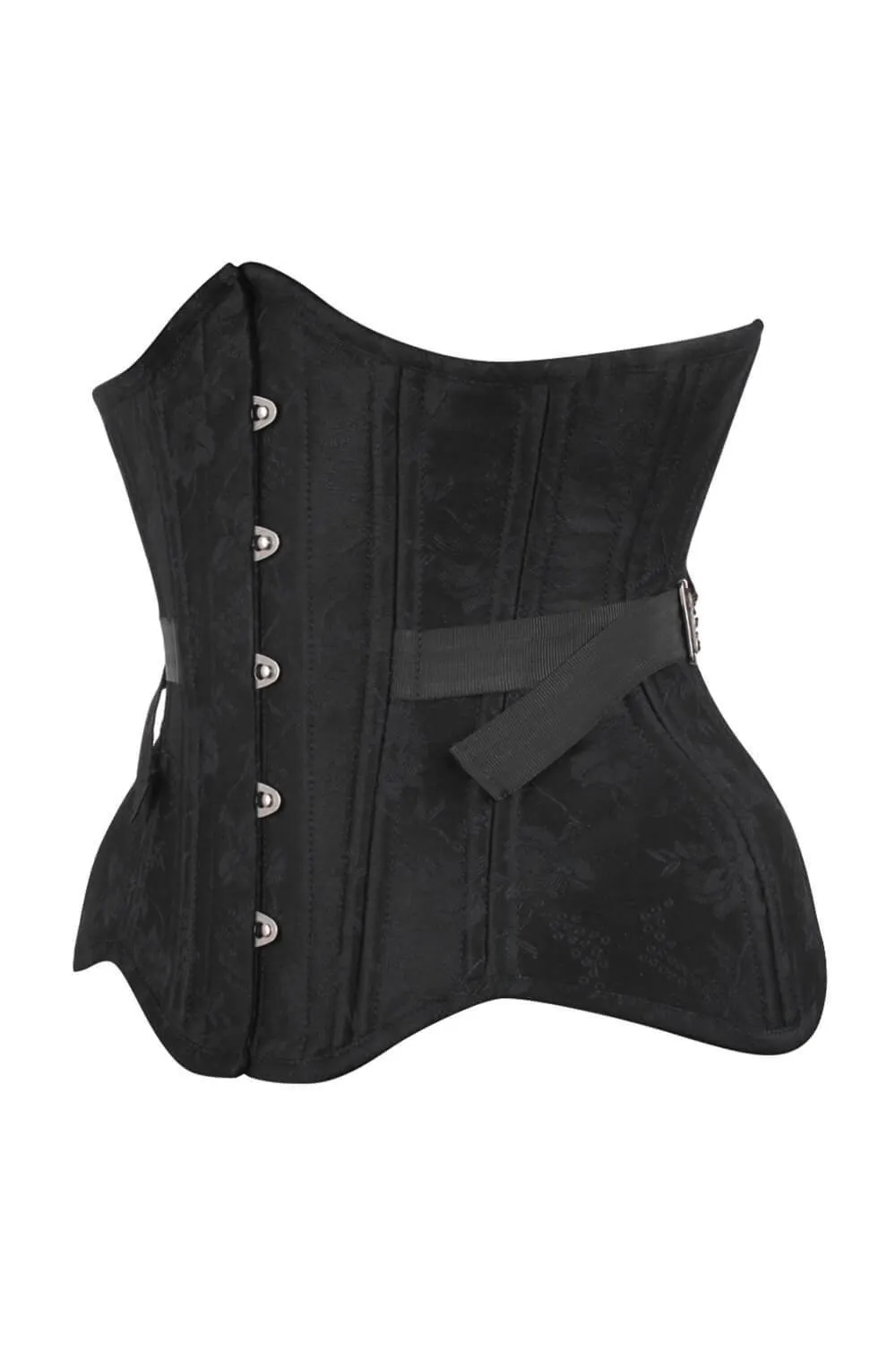 Calantha Curvy Waist Training Black Brocade Corset with Fan Lacing