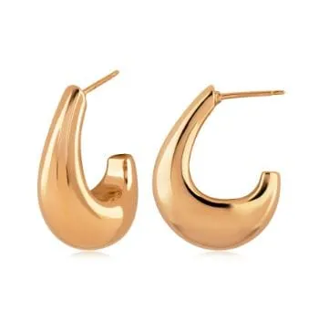 Carla 14K Yellow Gold Puff J Shape Post Hoops