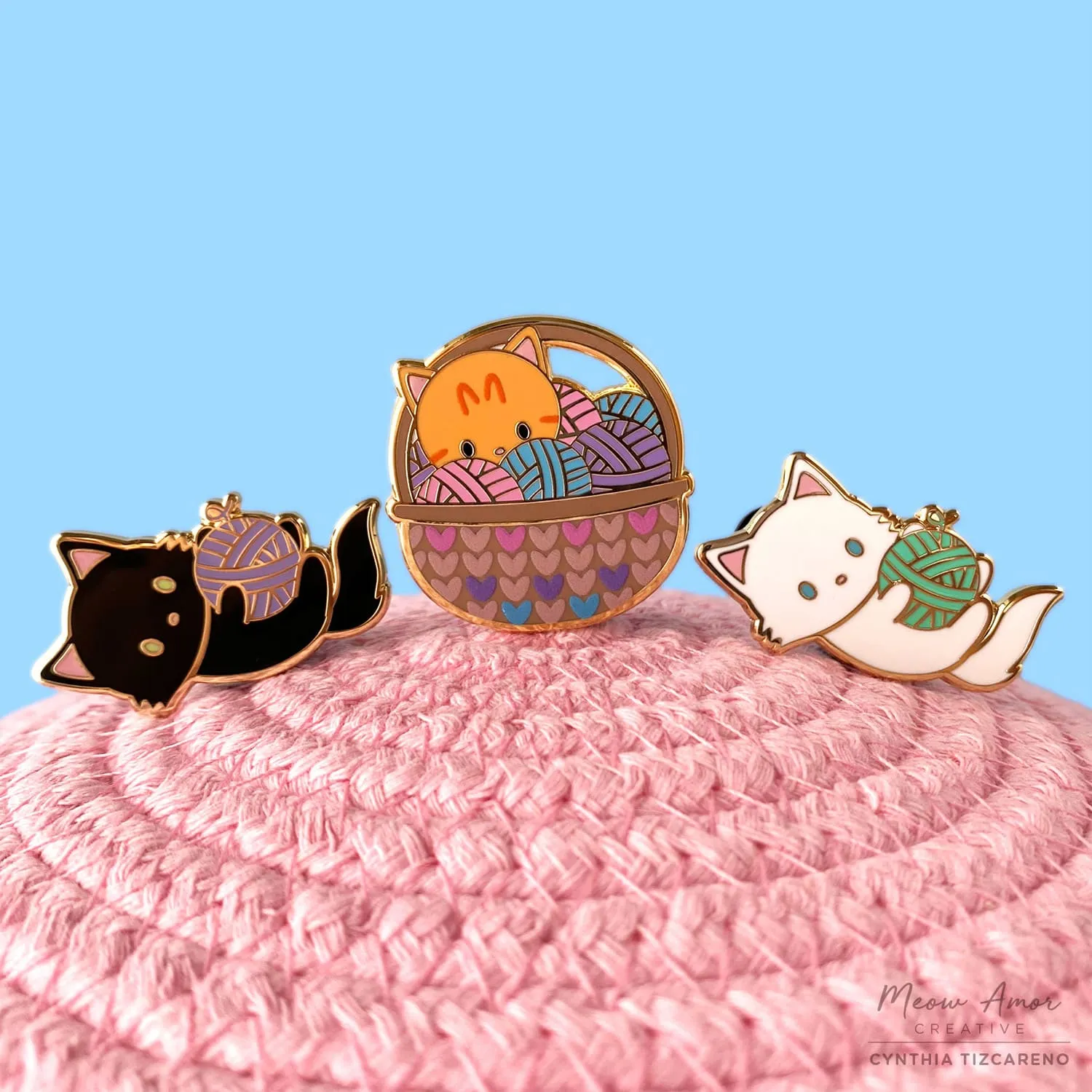 Cat in Yarn Basket Enamel Pin