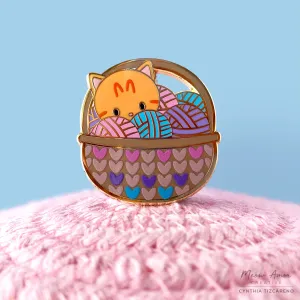Cat in Yarn Basket Enamel Pin