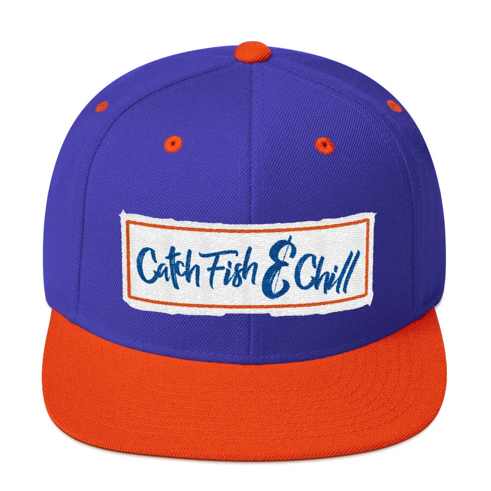 CATCH FISH & CHILL BOX LOGO BLUE FLAT BILL WOOL SNAP BACK