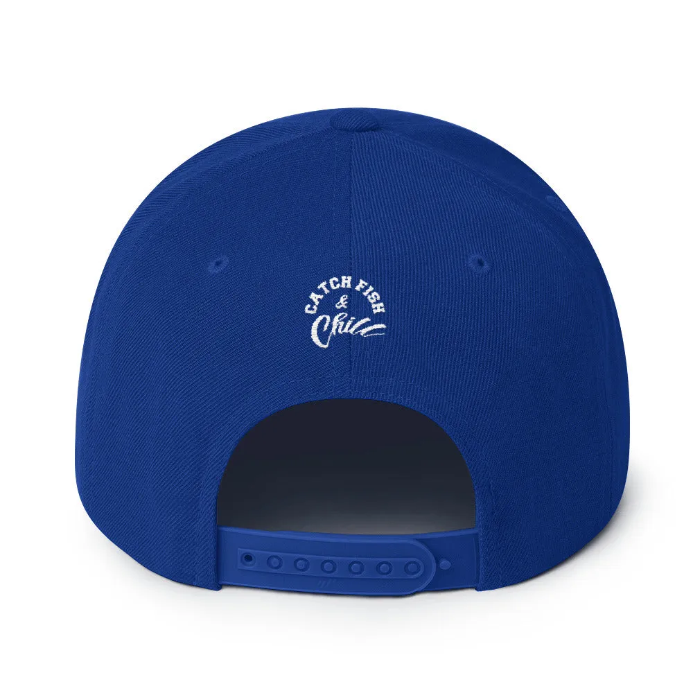 CATCH FISH & CHILL BOX LOGO BLUE FLAT BILL WOOL SNAP BACK