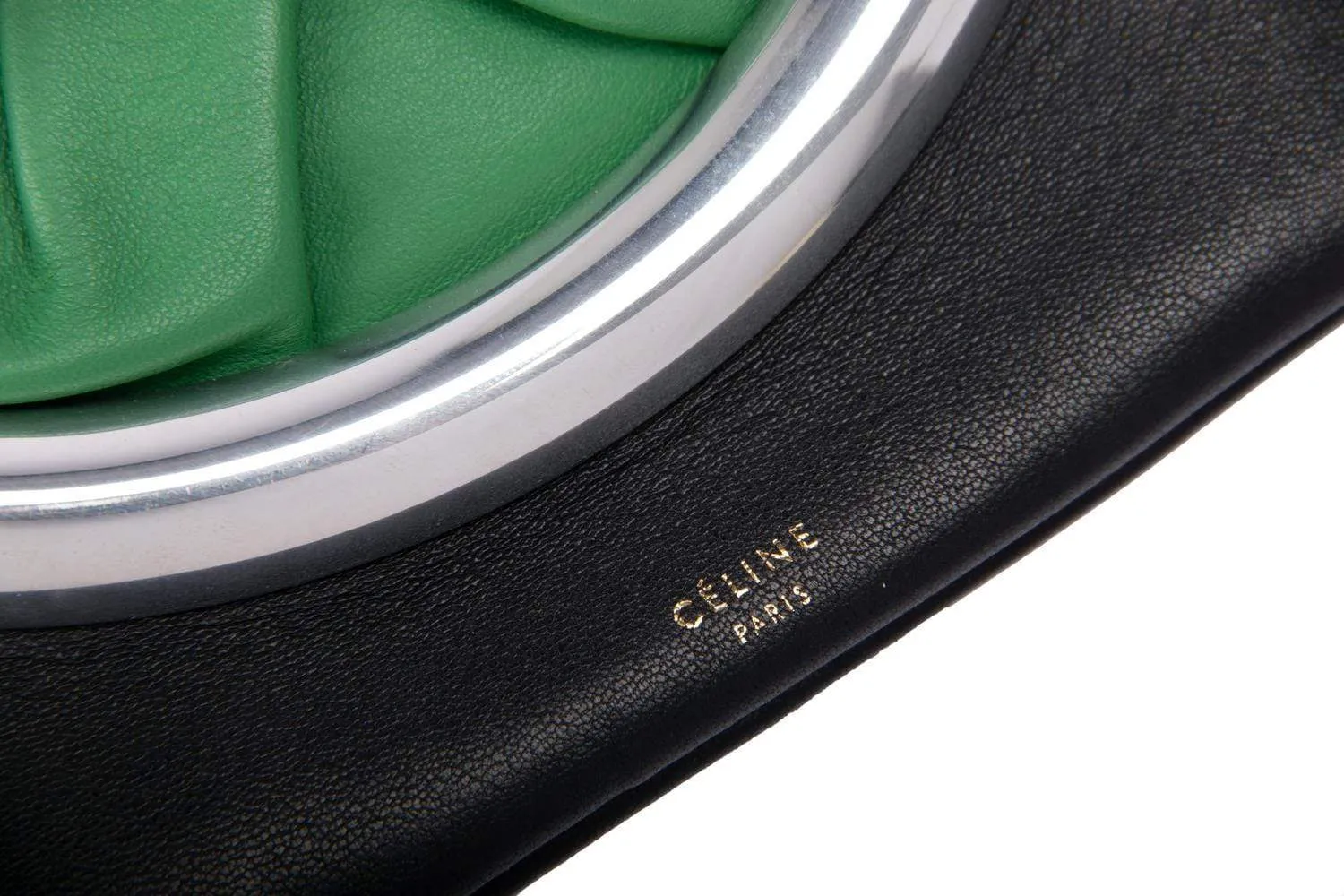 CELINE BLACK AND GREEN SOFT LEATHER CLUTCH
