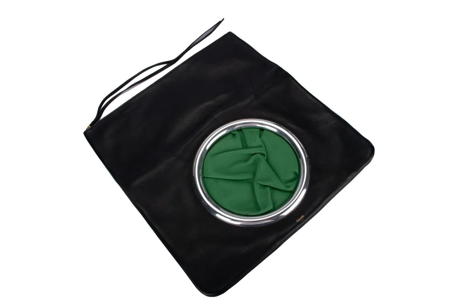 CELINE BLACK AND GREEN SOFT LEATHER CLUTCH