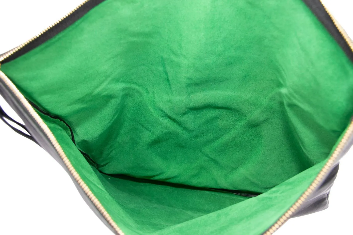 CELINE BLACK AND GREEN SOFT LEATHER CLUTCH