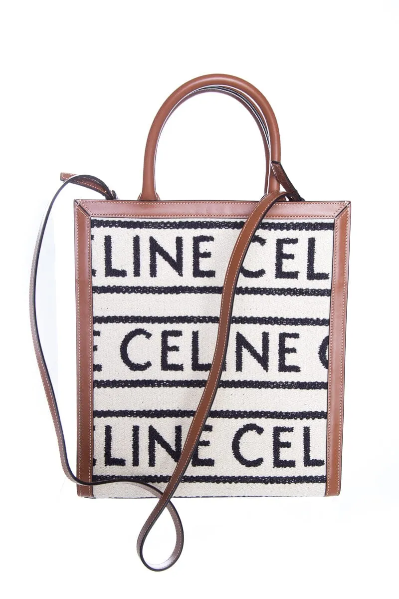 Celine Camel and Natural Vertical Cabas Small Logo Tote