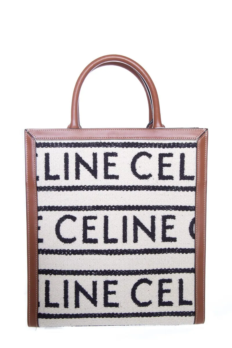 Celine Camel and Natural Vertical Cabas Small Logo Tote