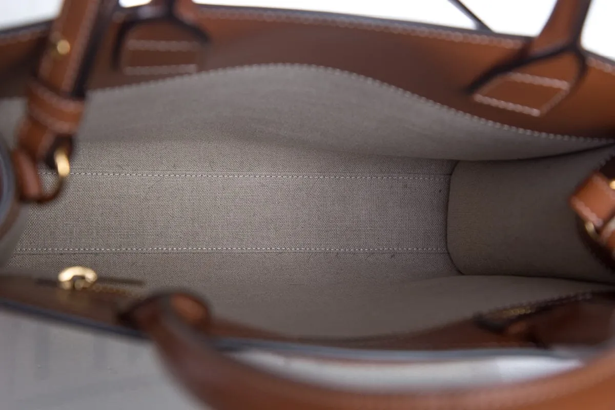 Celine Camel and Natural Vertical Cabas Small Logo Tote