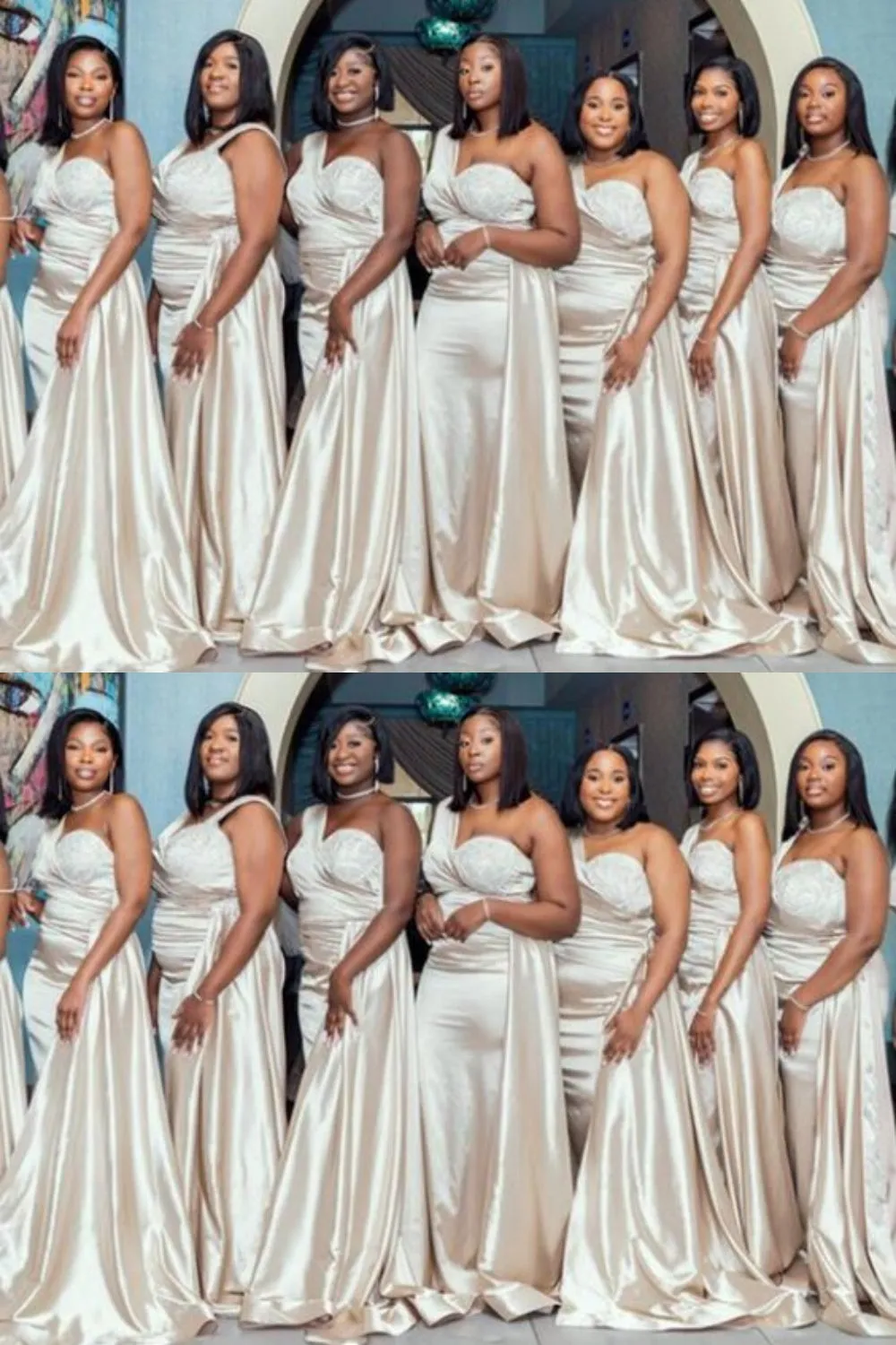 Champagne One Shoulder Mermaid Long Bridesmaid Dresses ,BDS0215