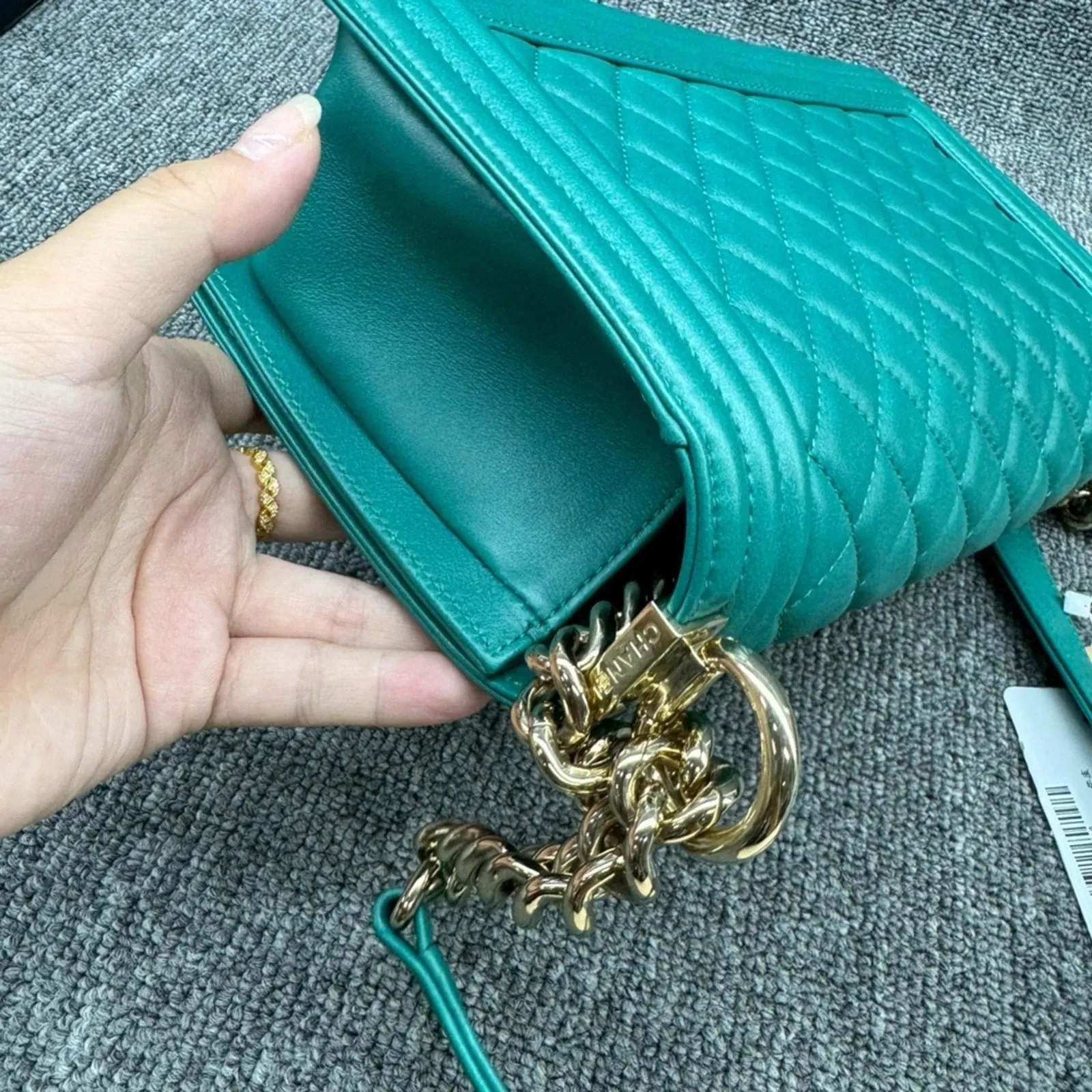 CHANEL Boy Green Leather Shoulder Bag