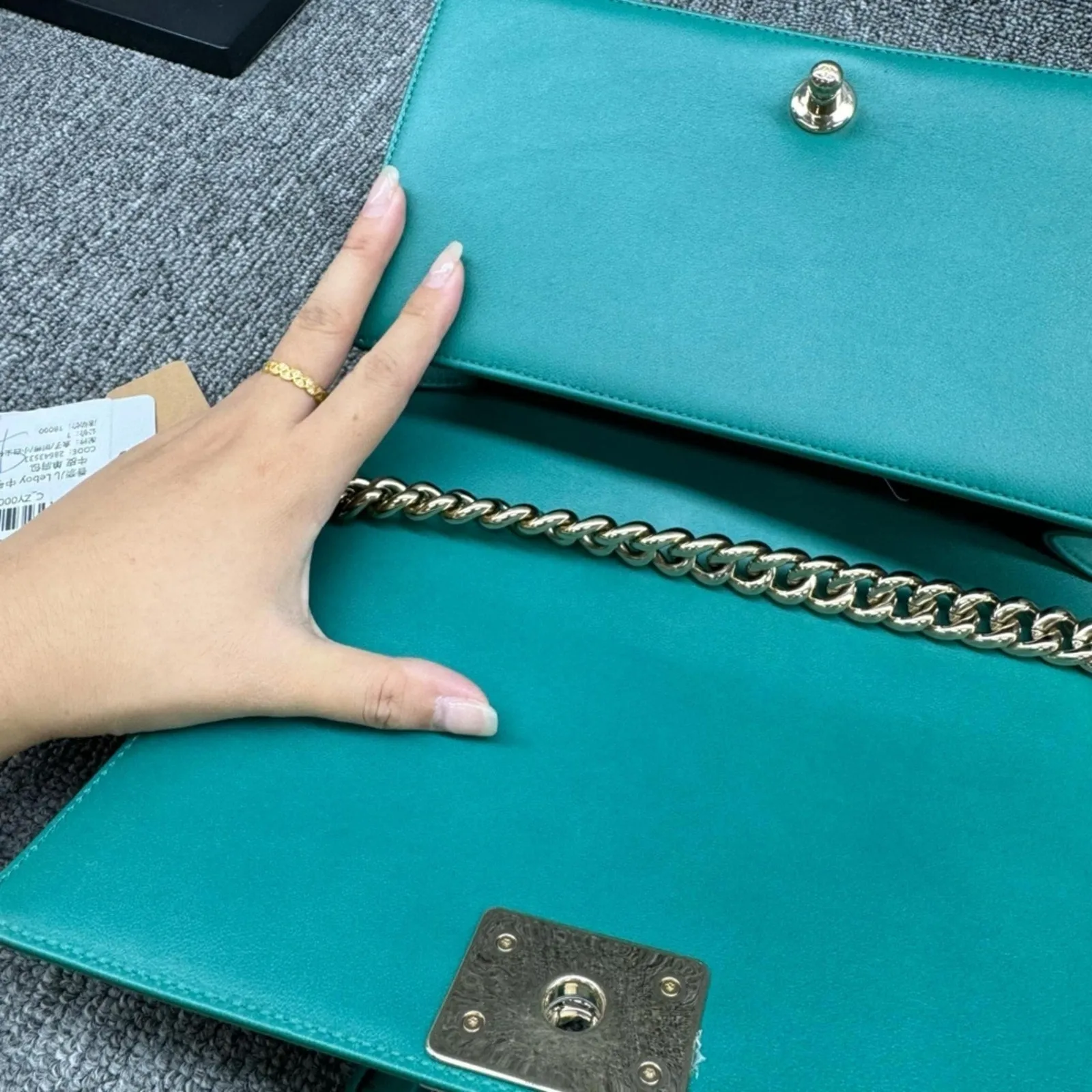 CHANEL Boy Green Leather Shoulder Bag