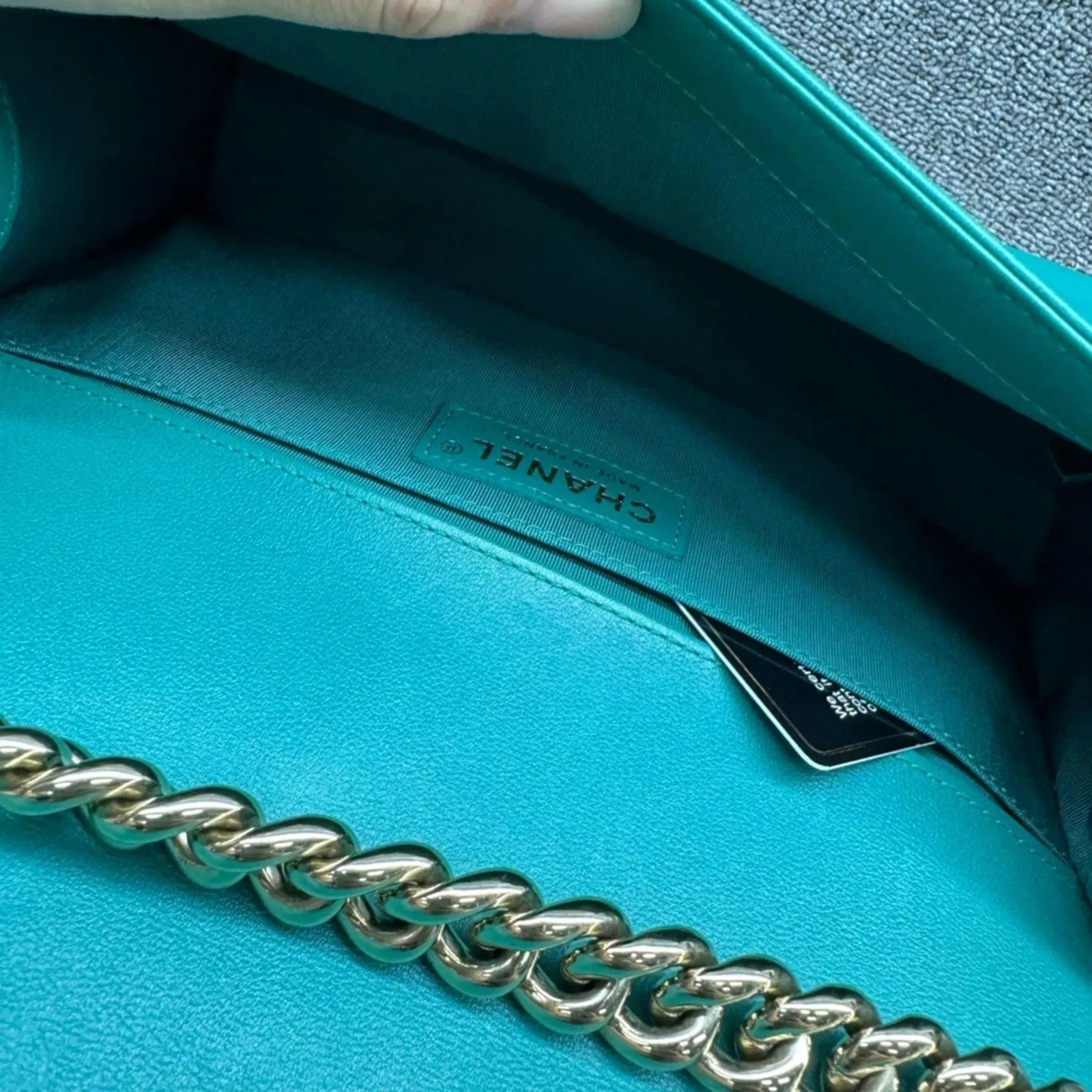 CHANEL Boy Green Leather Shoulder Bag
