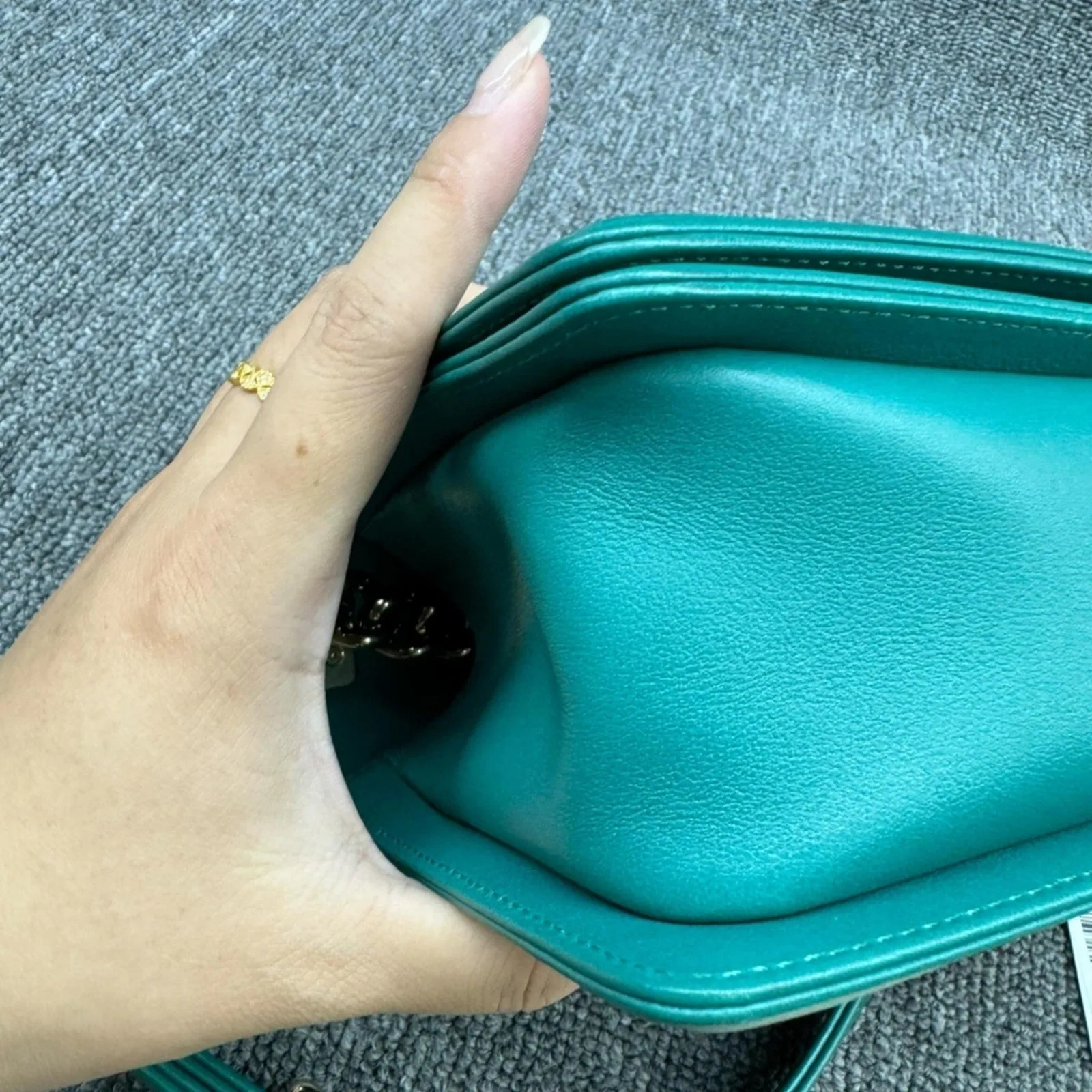 CHANEL Boy Green Leather Shoulder Bag