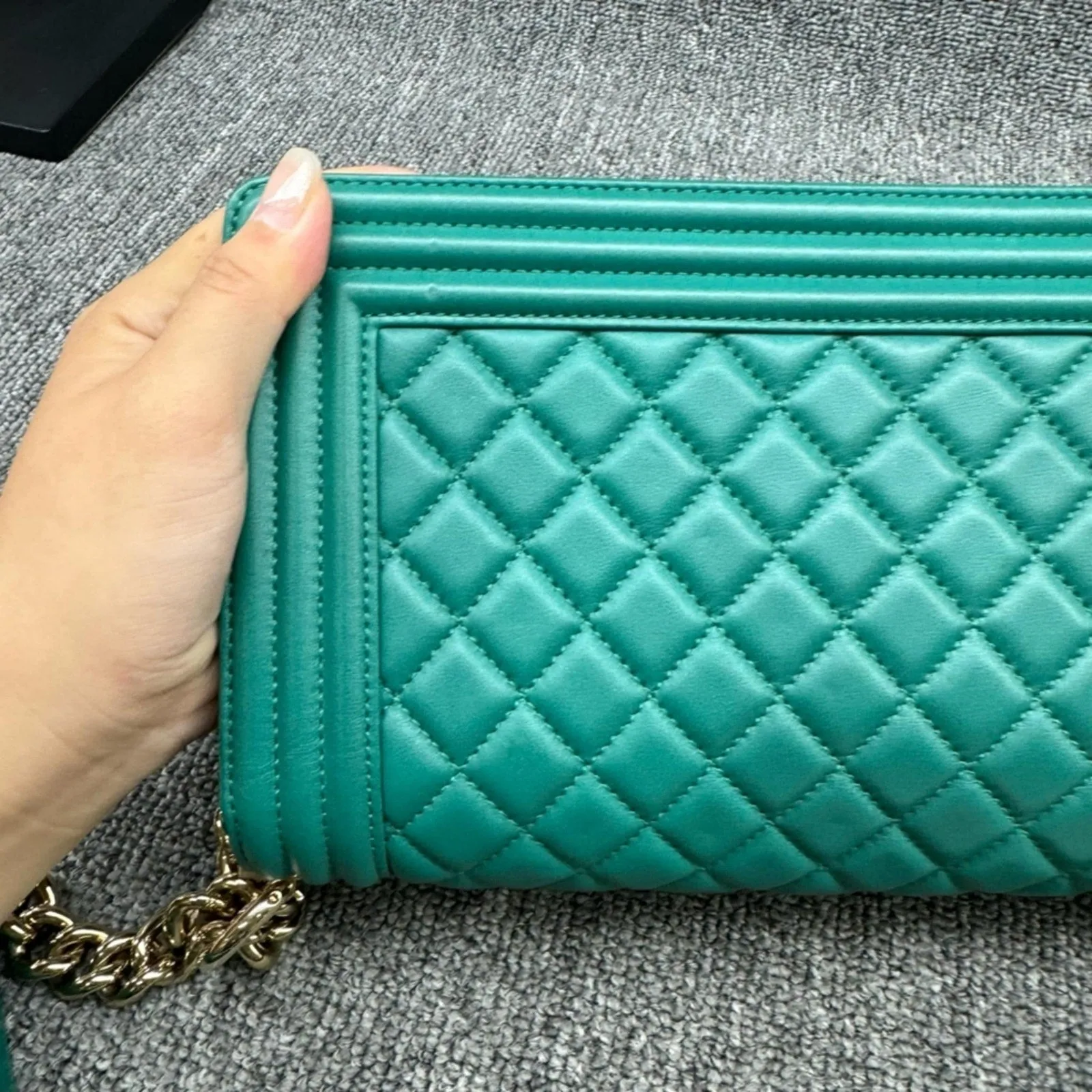 CHANEL Boy Green Leather Shoulder Bag