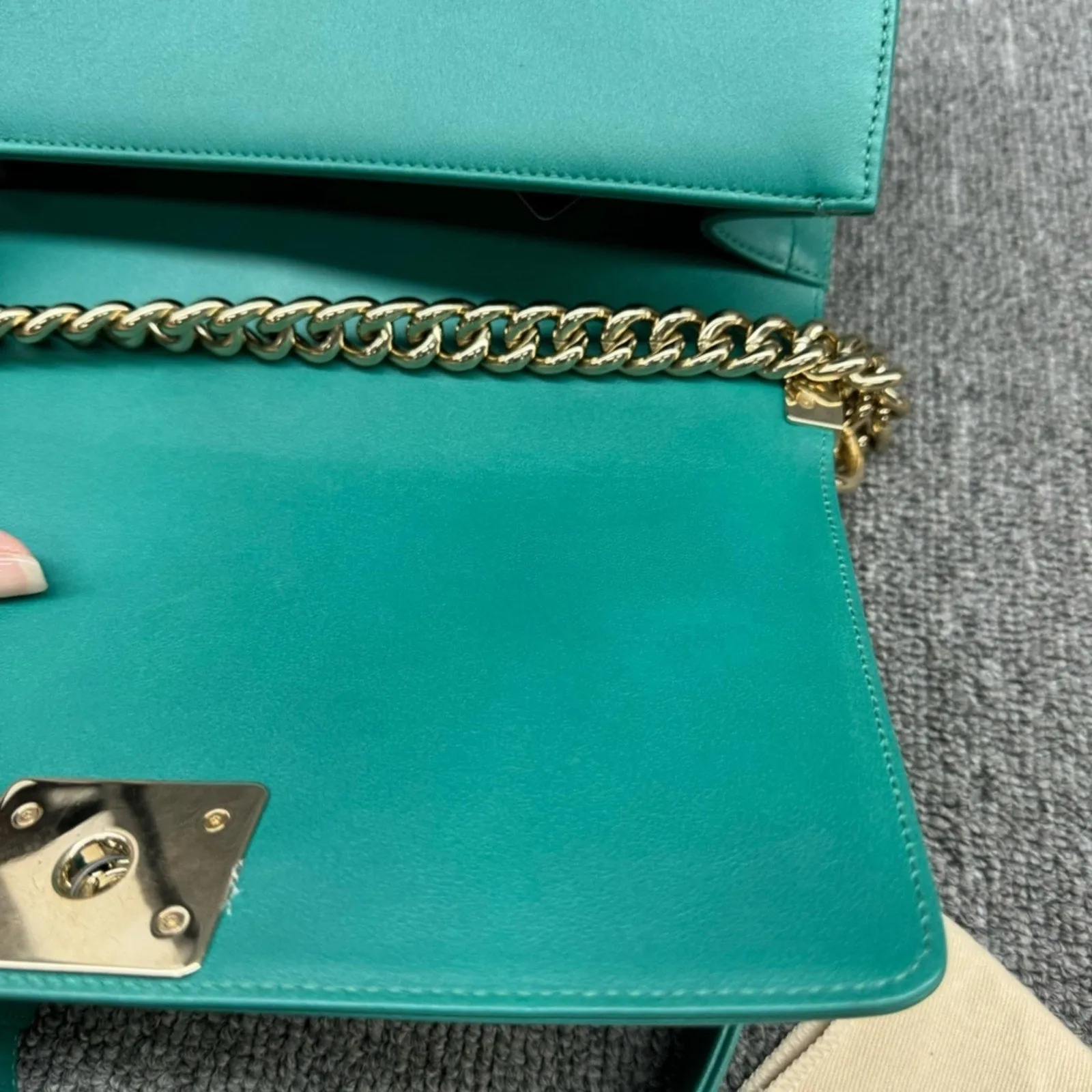 CHANEL Boy Green Leather Shoulder Bag